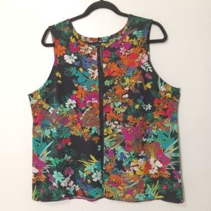 Nicole Miller Black Floral Sleeveless Top XL